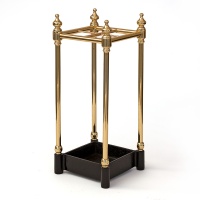 Compact Chunky Square Four Section Cast Iron and Brass Antique Umbrella Stand