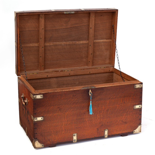 Antique Brass Mounted Oak Officer's Campaign Travelling Chest