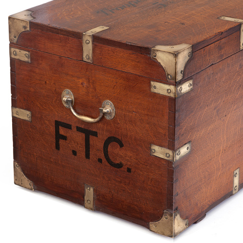 Antique Brass Mounted Oak Officer's Campaign Travelling Chest
