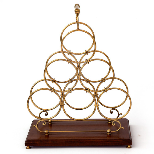 Unusual Antique Brass and Mahogany Wine Bottle Holder (c.1920)