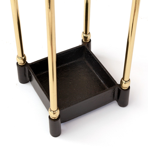 Compact Chunky Square Four Section Cast Iron and Brass Antique Umbrella Stand