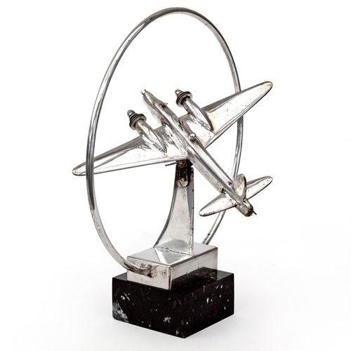 Silver plated model Vickers Wellington aircraft mounted on a marble base in the Art Deco style