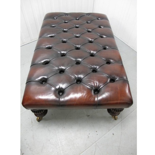 William IV Style Deep Buttoned Leather Bench on Mahogany Legs
