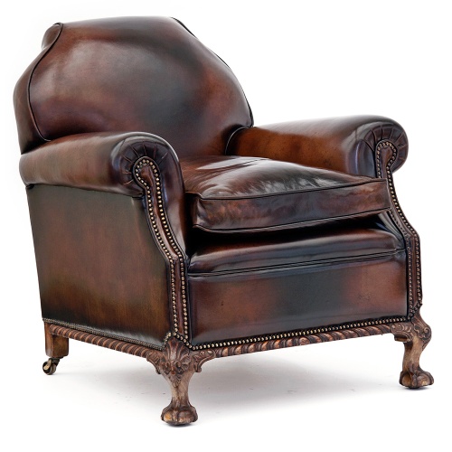 Superb Pair of Large Leather Club Chairs