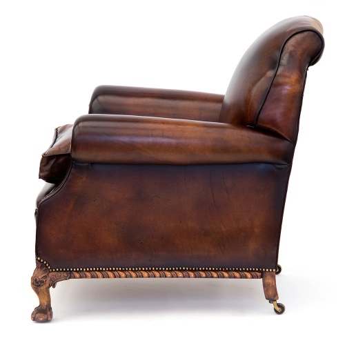 Superb Pair of Large Leather Club Chairs