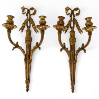 Pair of Neoclassical French Style Heavy Brass Wall Sconces