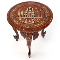 Antique Inlaid Teak Hoshiarpur Elephant Tripod Taj Mahal Table
