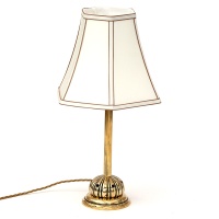 Antique Brass Table Lamp with Pierced Melon Shaped Base and Reeded Column