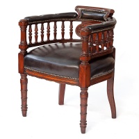 Polished Mahogany Regency Style Office Chair in Black Leather