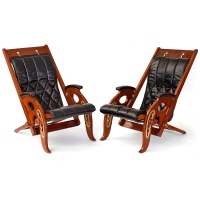Matched Pair of 19th C. Folding and Reclining Colonial Campaign Chairs