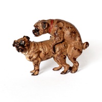 Three Small Groups Of Vienna Bronze Naughty Pug Dogs By Bergman