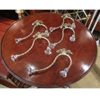 Set of Five Antique Brass and Glass Spiral Twist Coat Hooks