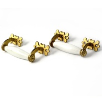 Pair of Antique Gilded Brass and China Door Handles