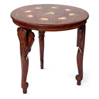 Antique Inlaid Teak Hoshiarpur Elephant Tripod Table
