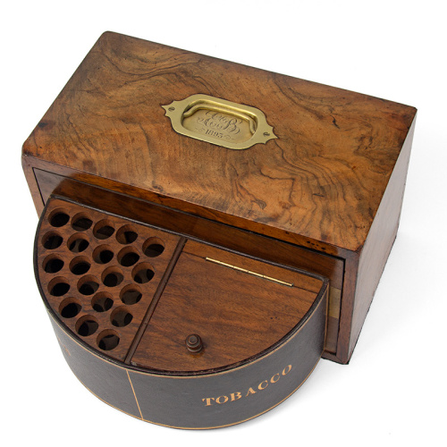 Rare Burr Walnut Locking Gentleman’s Cigar and Tobacco Box (c.1893)