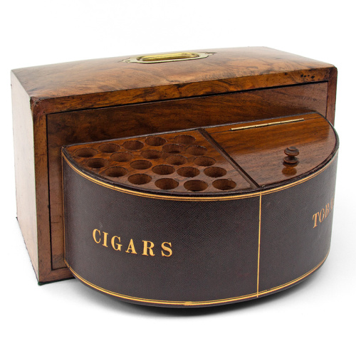 Rare Burr Walnut Locking Gentleman’s Cigar and Tobacco Box (c.1893)