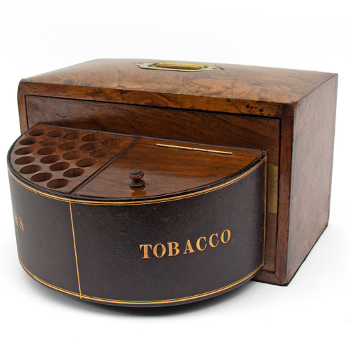 Rare Burr Walnut Locking Gentleman’s Cigar and Tobacco Box (c.1893)