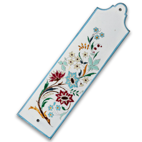 Antique Enamel Door Push Plate with Embossed Flowers