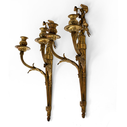 Pair of Neoclassical French Style Heavy Brass Wall Sconces
