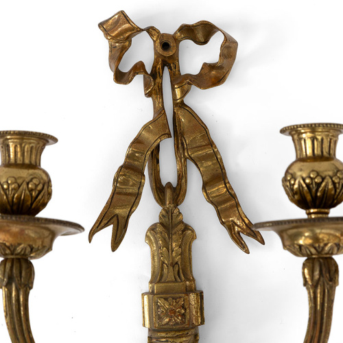 Pair of Neoclassical French Style Heavy Brass Wall Sconces