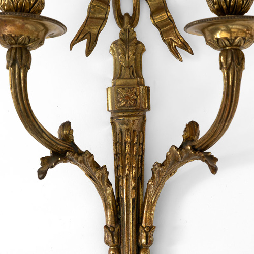 Pair of Neoclassical French Style Heavy Brass Wall Sconces