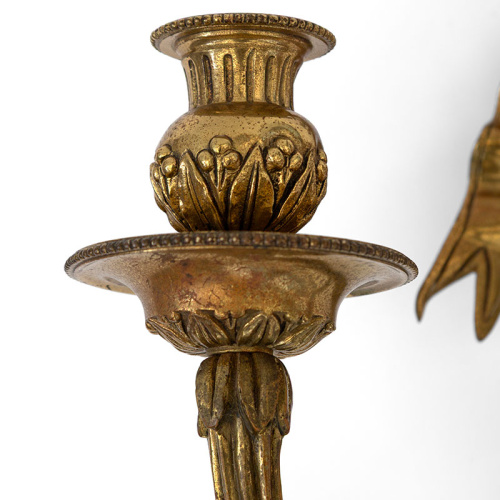 Pair of Neoclassical French Style Heavy Brass Wall Sconces
