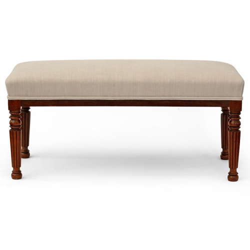 Walnut Bench with Fluted Legs Recovered in Beige Linen (c.1880)
