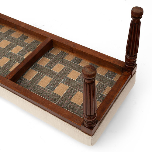 Walnut Bench with Fluted Legs Recovered in Beige Linen (c.1880)