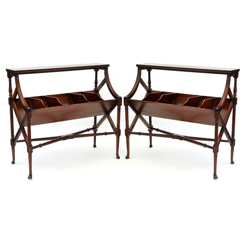 Pair of Antique Flame Mahogany Sectioned Lawyers Book Troughs