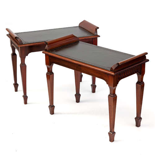 Pair of Antique Mahogany Scroll End Benches or Side Tables