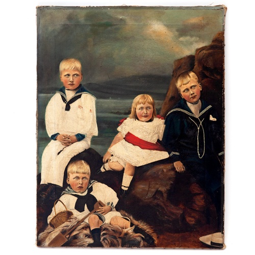 Antique Creepy Kids Oil Painting on Unframed Canvas