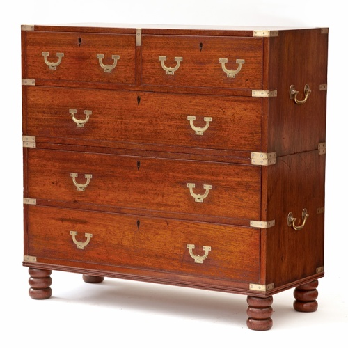 Anglo Indian Panelled Back Two Section Campaign Chest