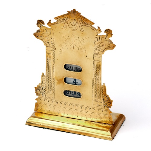 Rare Brass Presentation Perpetual Calendar with Egyptian Decoration