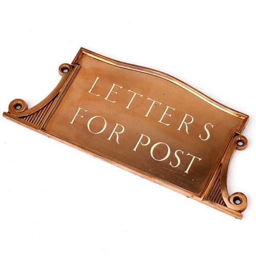 Solid Cast Bronze 'Letters for Post' Sign with Inset Enamel Letters