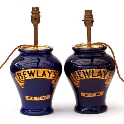 Pair of Royal Doulton Cobalt Blue Bewlay Tobacco Jars Converted to Lamps