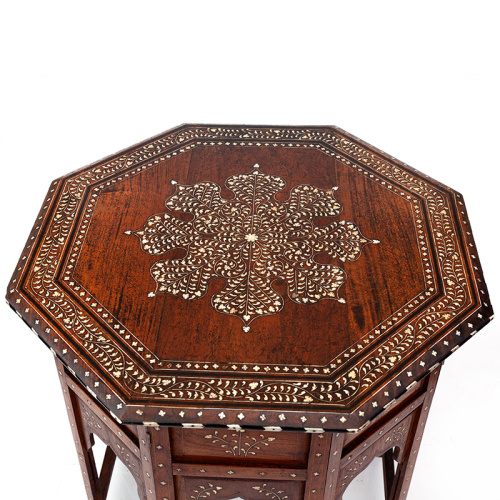 Profuse antique Hoshiarpur Sheesham wood octagonal Anglo Indian folding table. (c.1900)