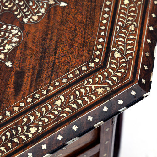 Profuse antique Hoshiarpur Sheesham wood octagonal Anglo Indian folding table. (c.1900).