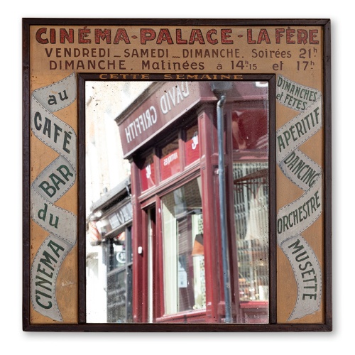 French Provincial Cinema Advertising Board with Distressed Mirror Plate