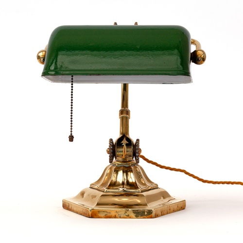 Adjustable Antique Dugdills Brass Desk Lamp with Original Enamel Shade
