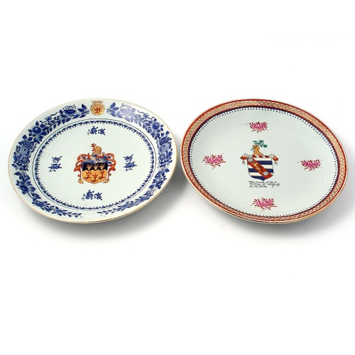 Pair of 20th Century Heavy Glazed Pottery Armorial Plates