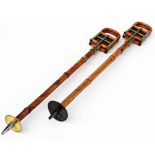Near Pair of Best Model Bamboo and Bergere Brass Mounted Shooting Sticks