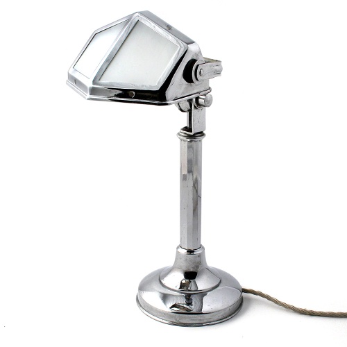 Rare French Chrome and Milk Glass Adjustable Desk Light by Pirouette