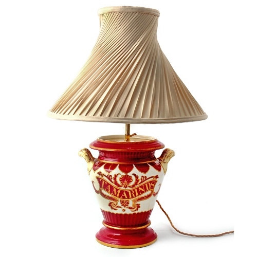Tamerinds Maroon White and Gold Apothocary Jar Converted to Table Lamp