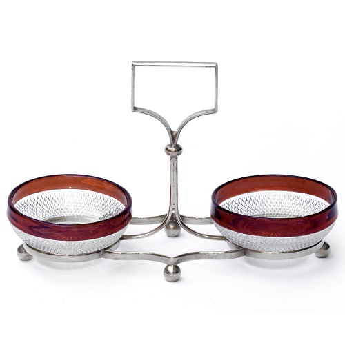 Cranberry Glass Rimmed Dishes on Silver Plate Stand