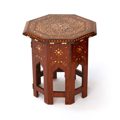 Small Antique Hoshiapur Table with Inlaid Top